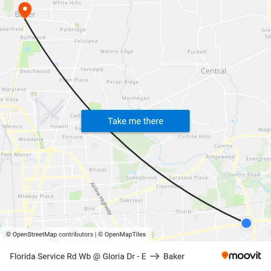 Florida Service Rd Wb @ Gloria Dr - E to Baker map