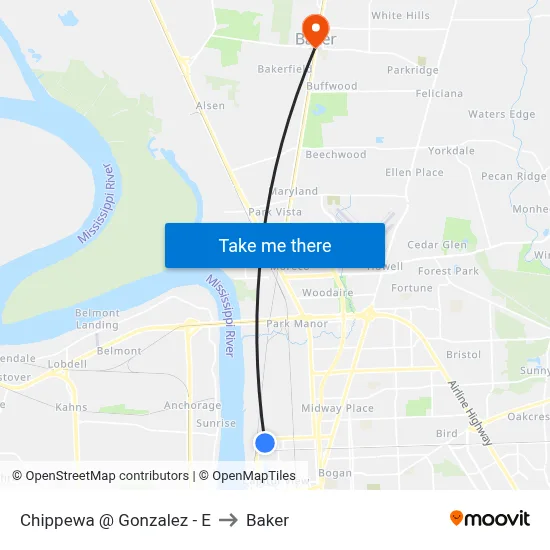 Chippewa @ Gonzalez - E to Baker map