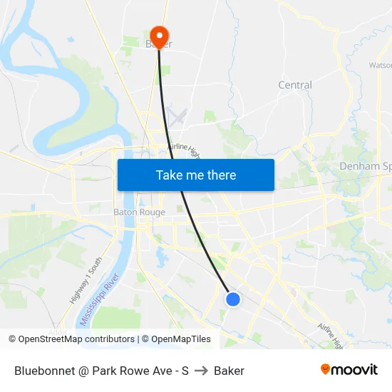 Bluebonnet @ Park Rowe Ave - S to Baker map