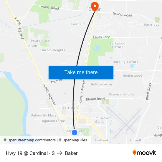 Hwy 19 @ Cardinal - S to Baker map