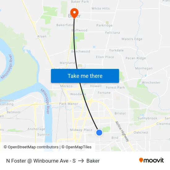 N Foster @ Winbourne Ave - S to Baker map