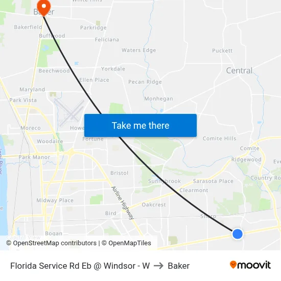 Florida Service Rd Eb @ Windsor - W to Baker map