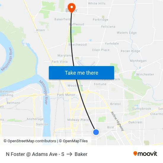 N Foster @ Adams Ave - S to Baker map