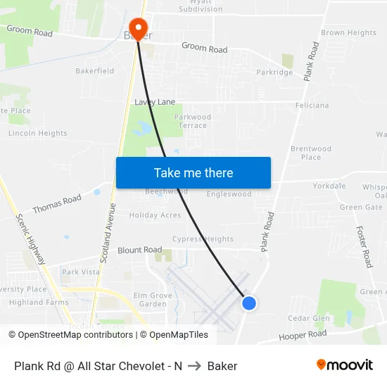 Plank Rd @ All Star Chevolet - N to Baker map