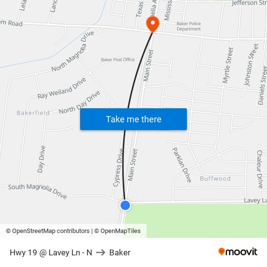 Hwy 19 @ Lavey Ln - N to Baker map