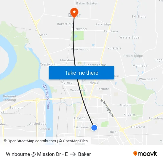 Winbourne @ Mission Dr - E to Baker map