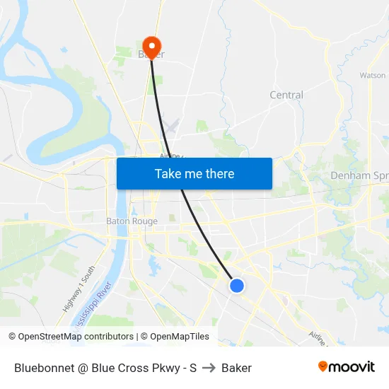 Bluebonnet @ Blue Cross Pkwy - S to Baker map