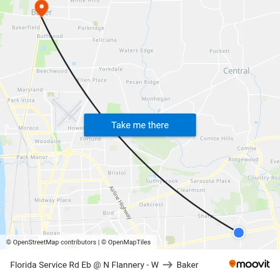 Florida Service Rd Eb @ N Flannery - W to Baker map