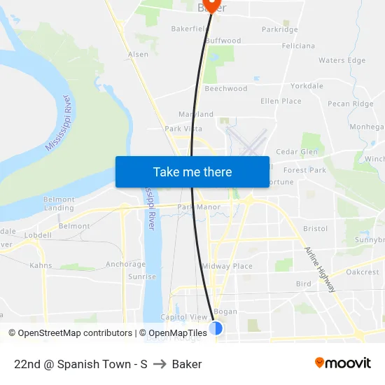 22nd @ Spanish Town - S to Baker map