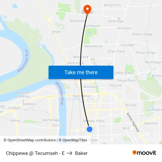 Chippewa @ Tecumseh - E to Baker map
