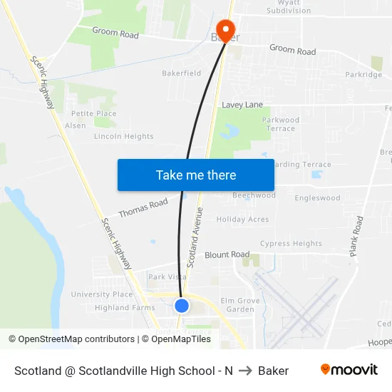 Scotland @ Scotlandville High School - N to Baker map