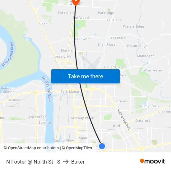 N Foster @ North St - S to Baker map