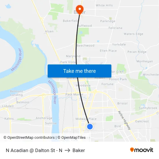 N Acadian @ Dalton St - N to Baker map