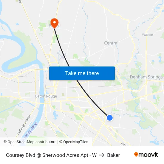 Coursey Blvd @ Sherwood Acres Apt - W to Baker map
