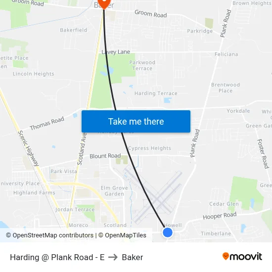 Harding @ Plank Road - E to Baker map