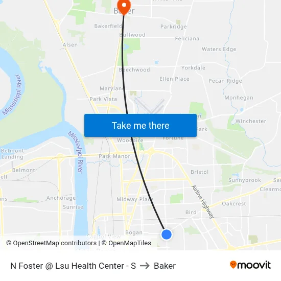 N Foster @ Lsu Health Center - S to Baker map
