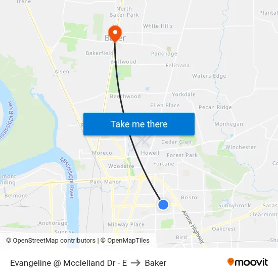 Evangeline @ Mcclelland Dr - E to Baker map