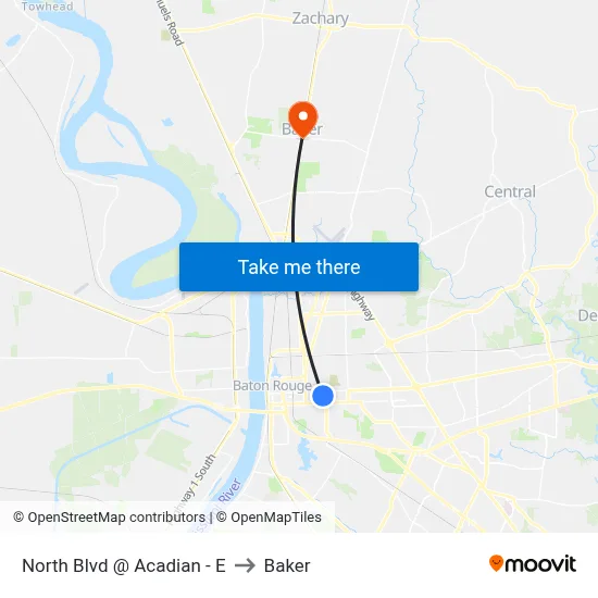 North Blvd @ Acadian - E to Baker map