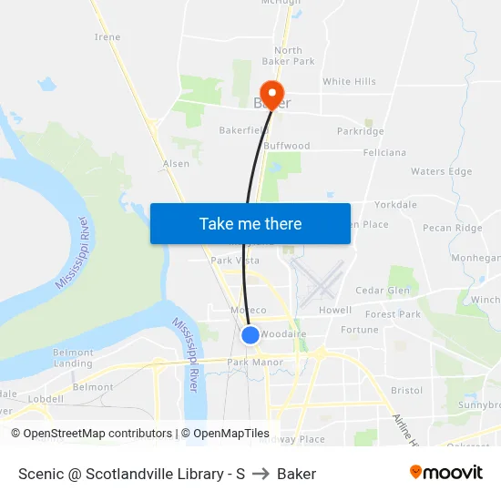 Scenic @ Scotlandville Library - S to Baker map