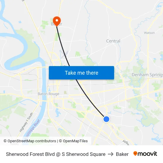 Sherwood Forest Blvd @ S Sherwood Square to Baker map