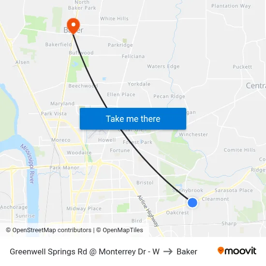 Greenwell Springs Rd @ Monterrey Dr - W to Baker map