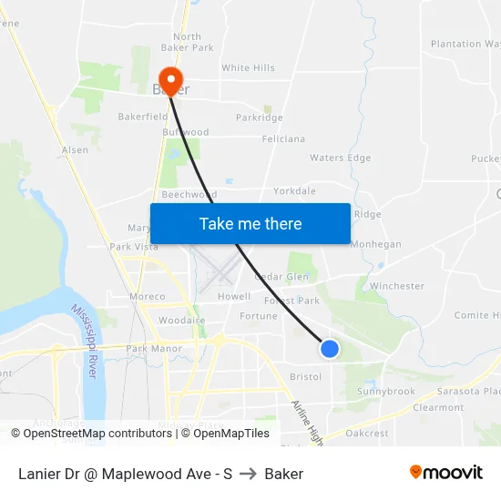 Lanier Dr @ Maplewood Ave - S to Baker map