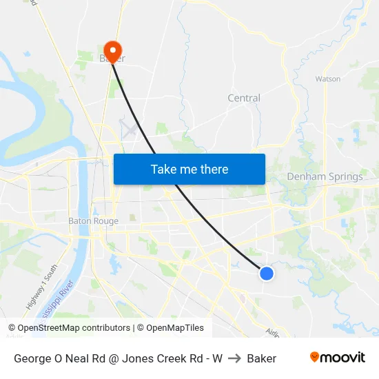 George O Neal Rd @ Jones Creek Rd - W to Baker map