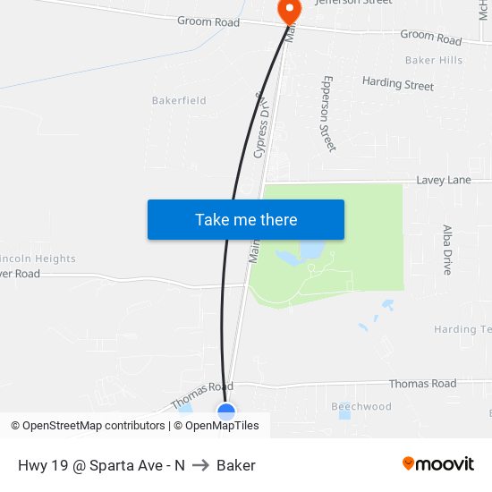 Hwy 19 @ Sparta Ave - N to Baker map