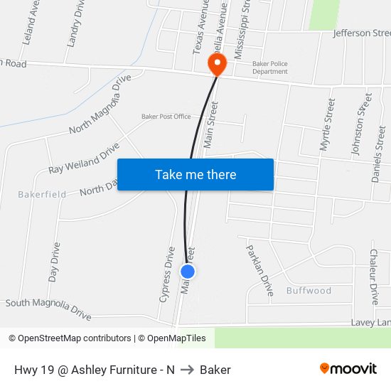 Hwy 19 @ Ashley Furniture - N to Baker map