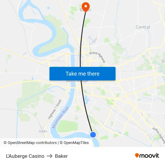 L'Auberge Casino to Baker map