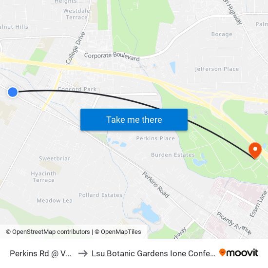 Perkins Rd @ Valley - W to Lsu Botanic Gardens Ione Conference Center map