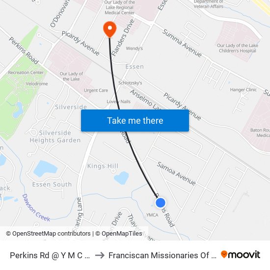 Perkins Rd @ Y M C A Southside - E to Franciscan Missionaries Of Our Lady University map