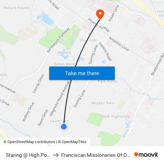 Staring @ High Point Road - N to Franciscan Missionaries Of Our Lady University map