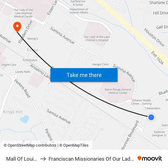 Mall Of Louisiana to Franciscan Missionaries Of Our Lady University map