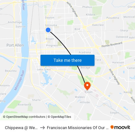 Chippewa @ Wenonah - E to Franciscan Missionaries Of Our Lady University map