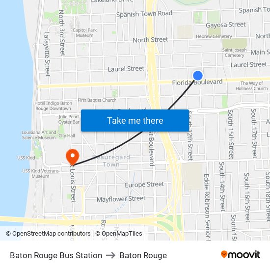 Baton Rouge Bus Station to Baton Rouge map