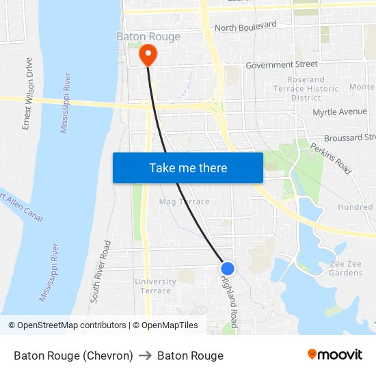 Baton Rouge (Chevron) to Baton Rouge map