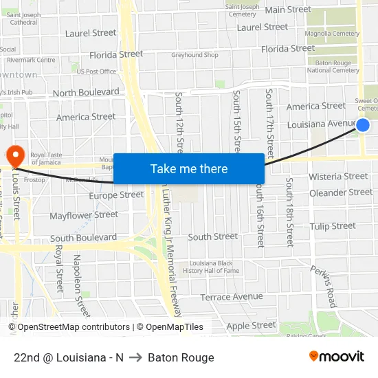 22nd @ Louisiana - N to Baton Rouge map
