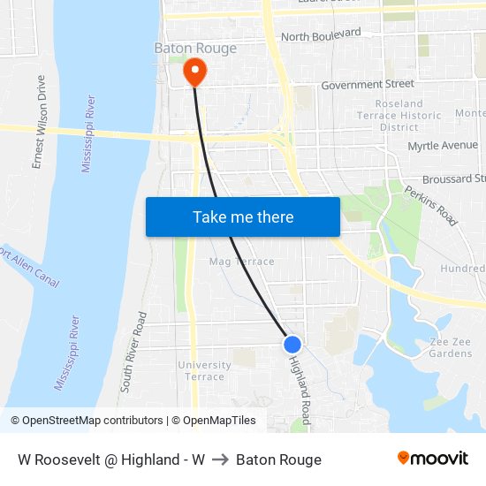 W Roosevelt @ Highland - W to Baton Rouge map