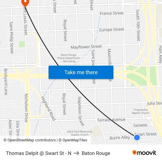 Thomas Delpit @ Swart St - N to Baton Rouge map