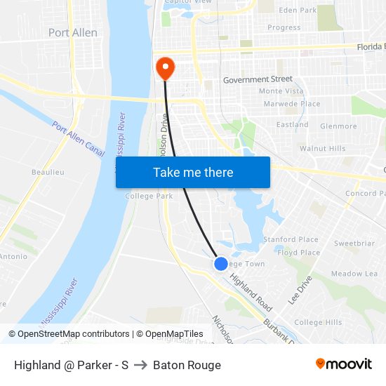 Highland @ Parker - S to Baton Rouge map