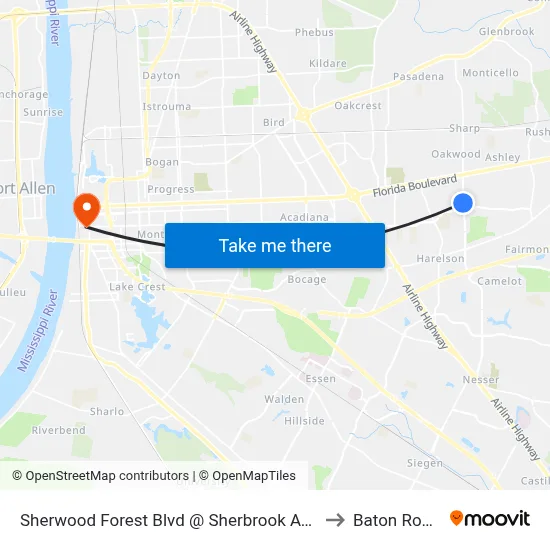 Sherwood Forest Blvd @ Sherbrook Ave - N to Baton Rouge map