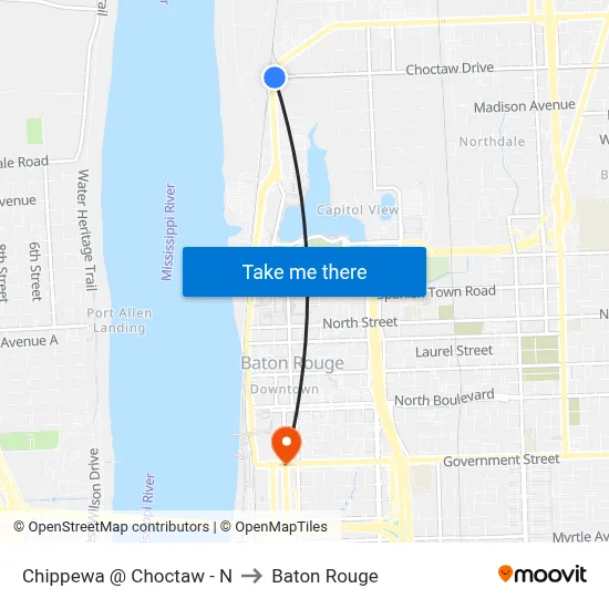 Chippewa @ Choctaw - N to Baton Rouge map