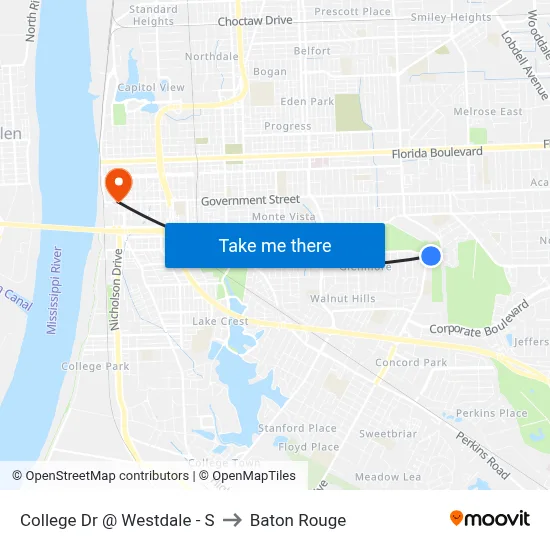 College Dr @ Westdale - S to Baton Rouge map