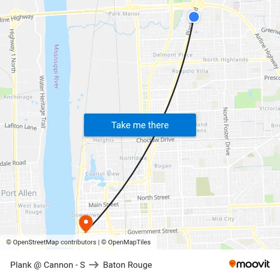 Plank @ Cannon - S to Baton Rouge map
