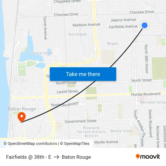 Fairfields @ 38th - E to Baton Rouge map