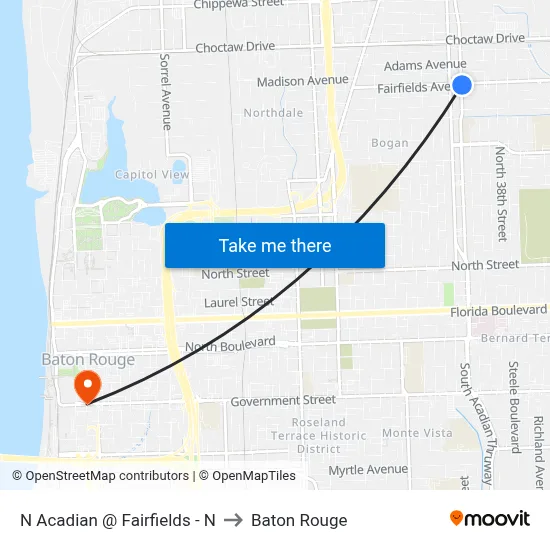 N Acadian @ Fairfields - N to Baton Rouge map
