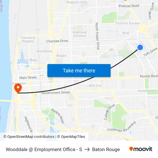 Wooddale @ Employment Office - S to Baton Rouge map