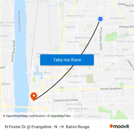 N Foster Dr @ Evangeline - N to Baton Rouge map