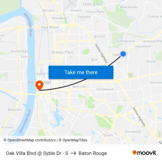 Oak Villa Blvd @ Syble Dr - S to Baton Rouge map